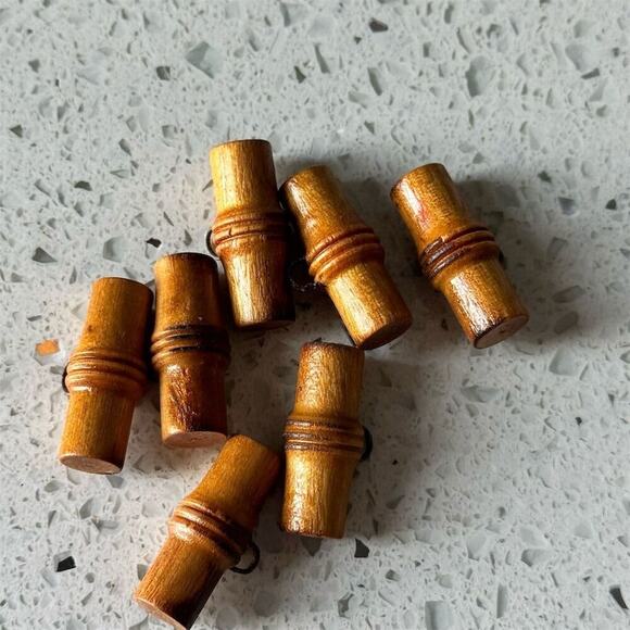 7 Vintage 60's Bamboo Shaped Wooden Bead Buttons Embellishments Sewing Crafts - Picture 2 of 5